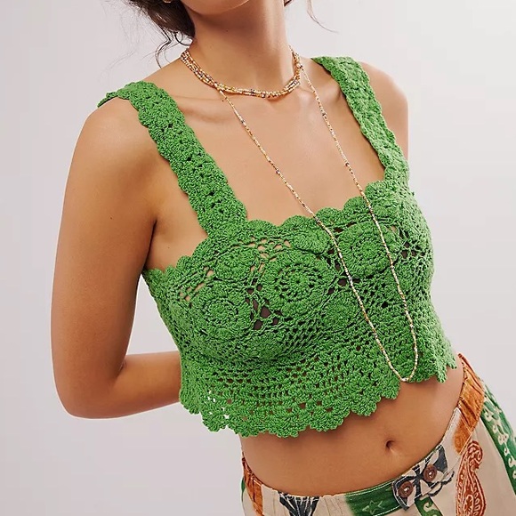 Free People Tops - Free People Lost In Your Eyes Crochet Top NWOT SIZE Medium Green